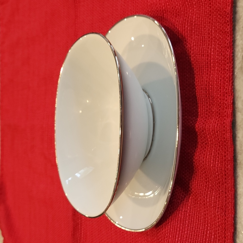 Vintage MCM ROSENTHAL Bettina Smoke Sauce Bowl with Attached Plate Silver Rim